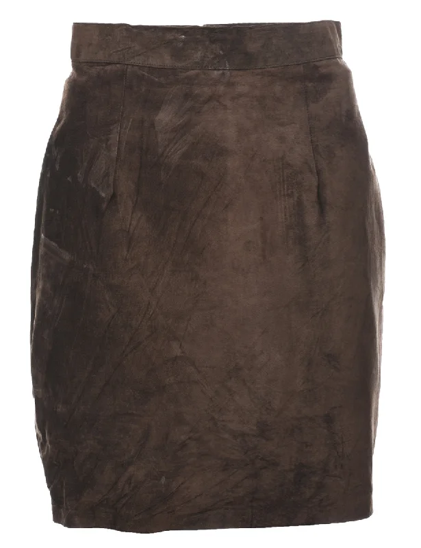 Dark Brown Suede Pencil Skirt - S wool skirt thick