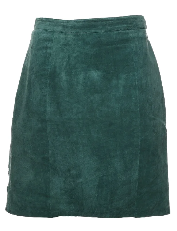 Dark Green Suede A-line Skirt - S velvet skirt glossy