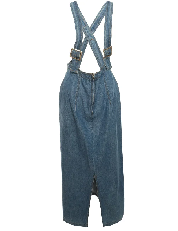 Denim Maxi Skirt With Straps - L vintage skirt charm