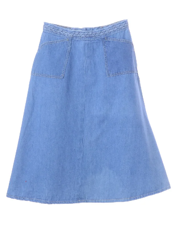 Denim Midi Skirt ruffled skirt detail