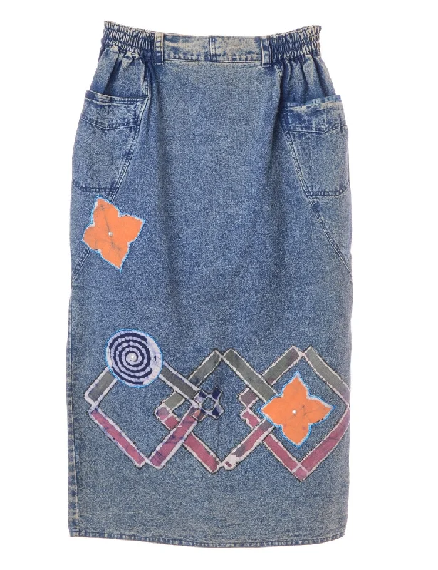 Denim Midi Skirt patchwork skirt art