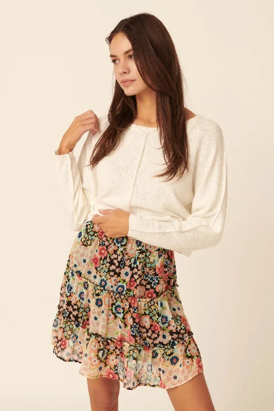 Dream Garden Floral Tiered Ruffle Mini Skirt leather skirt modern