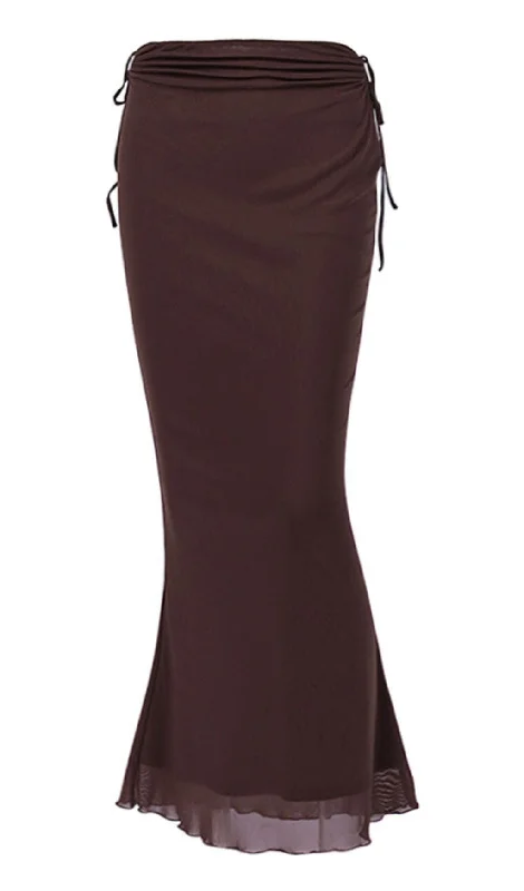 HIP WRAP MIDI SKIRT IN BROWN lace skirt elegant