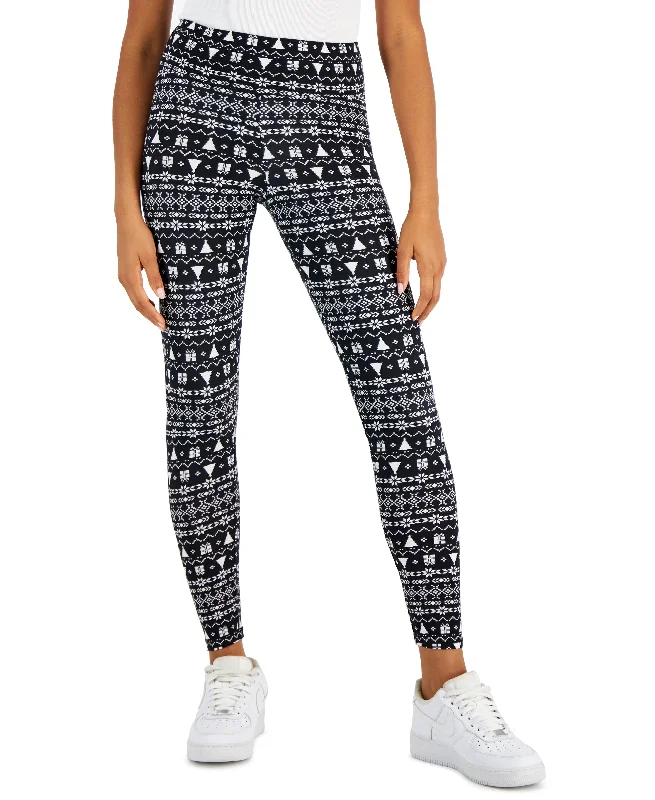 Juniors' Holiday Printed High Rise Leggings Stylish Stretch Pants Leggings