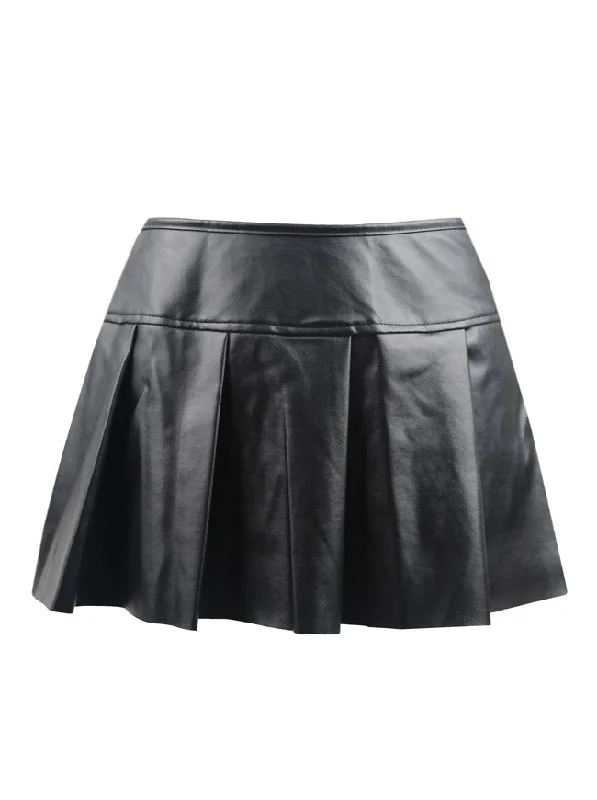 Women's Pleated Faux Leather Mini Skirt linen skirt light