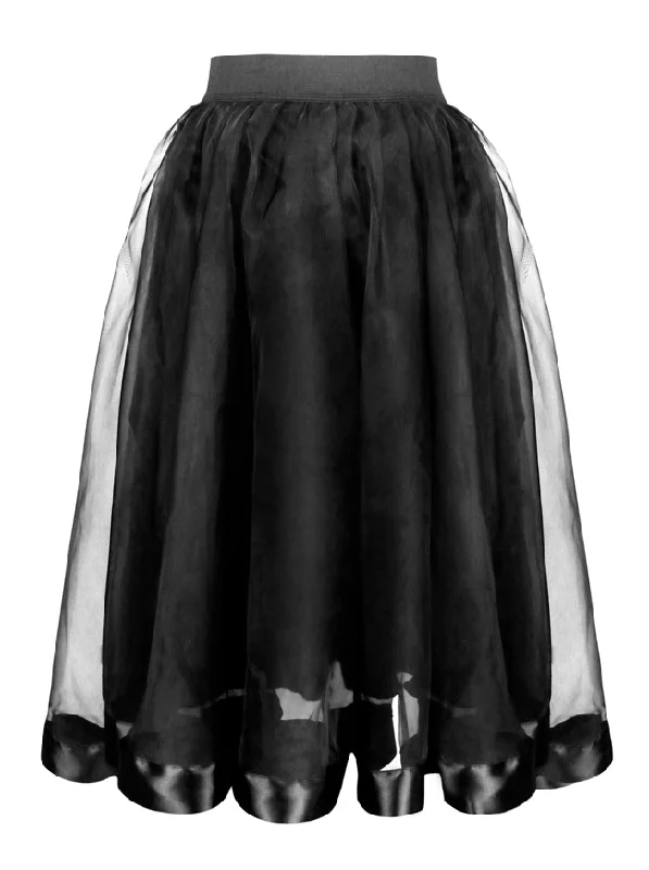 Victorian Gothic Double Mesh Layered Organza Outer Elastic Band High-waisted Skirt linen skirt breathable