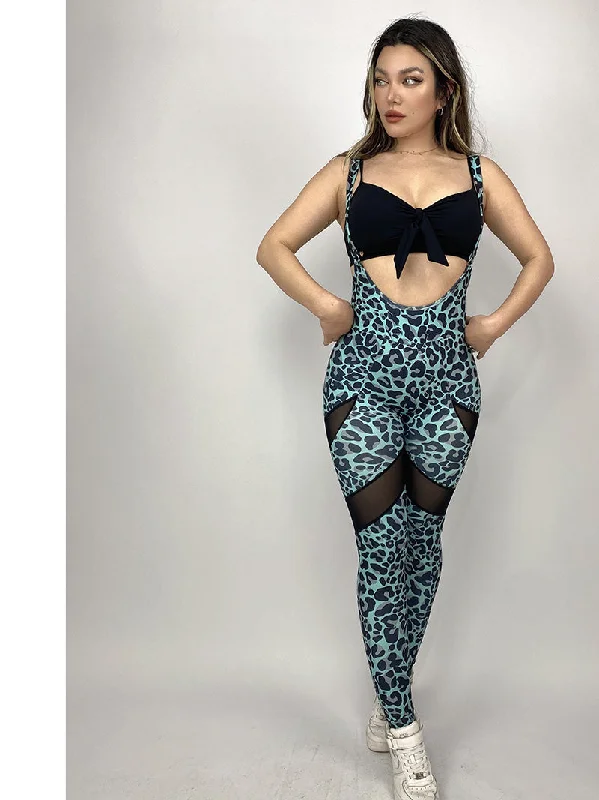 La Fitwear Suspension Legging Leo Mesh Blue Leopard Trendy Adjustable Waist Leggings