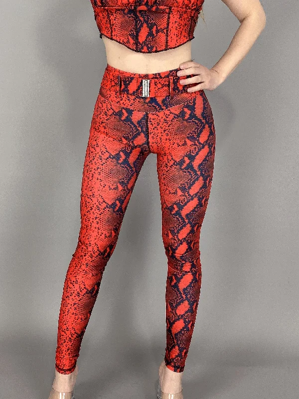 La Fitwear Legging Belt Red Snake Comfortable Tummy Shaping Leggings