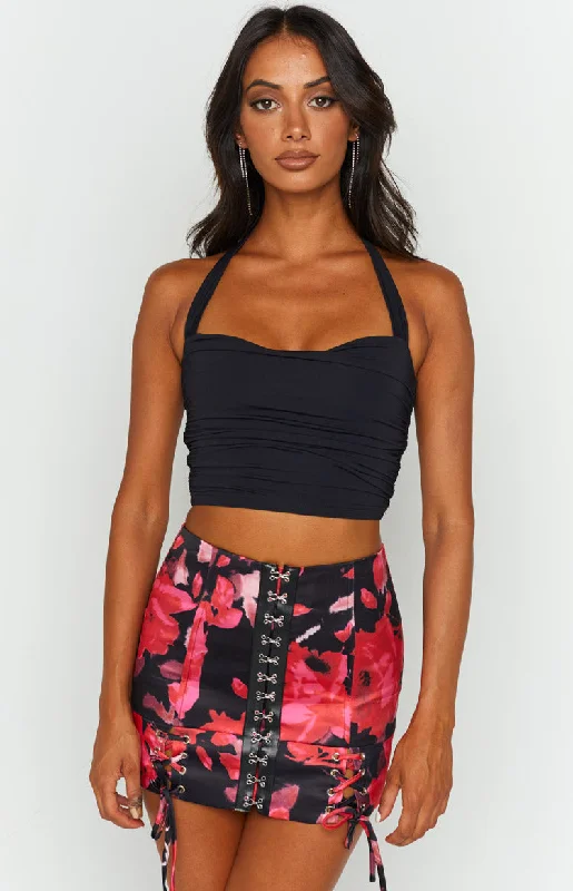 Lioness Infatuation Mini Skirt Red Floral zip skirt side