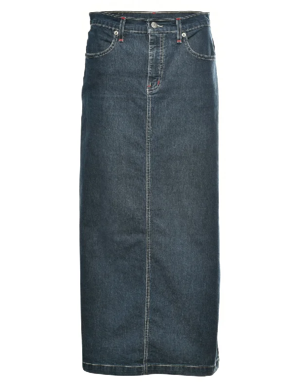 Dark Wash Maxi Style Denim Skirt - M a-line skirt cut