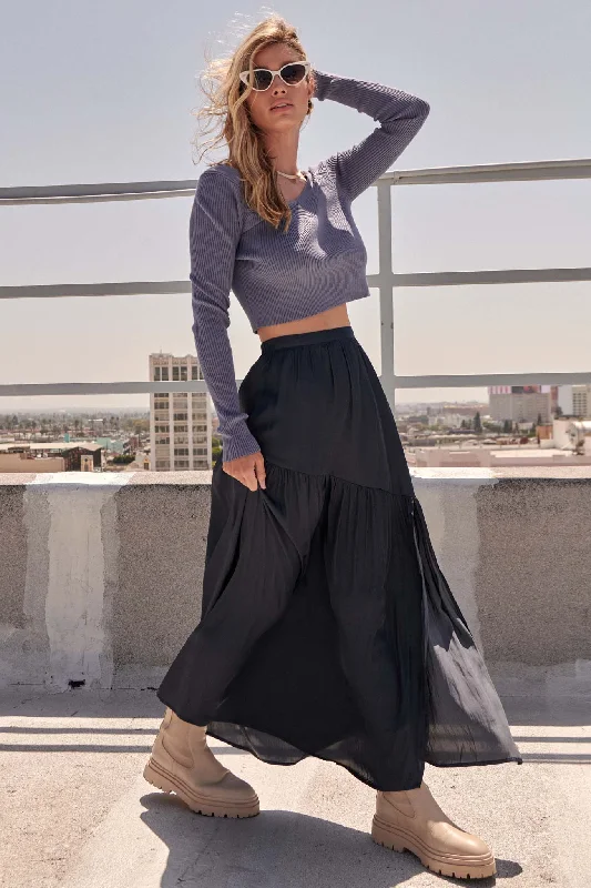 Moon River Asymmetrical Maxi Skirt corduroy skirt durable