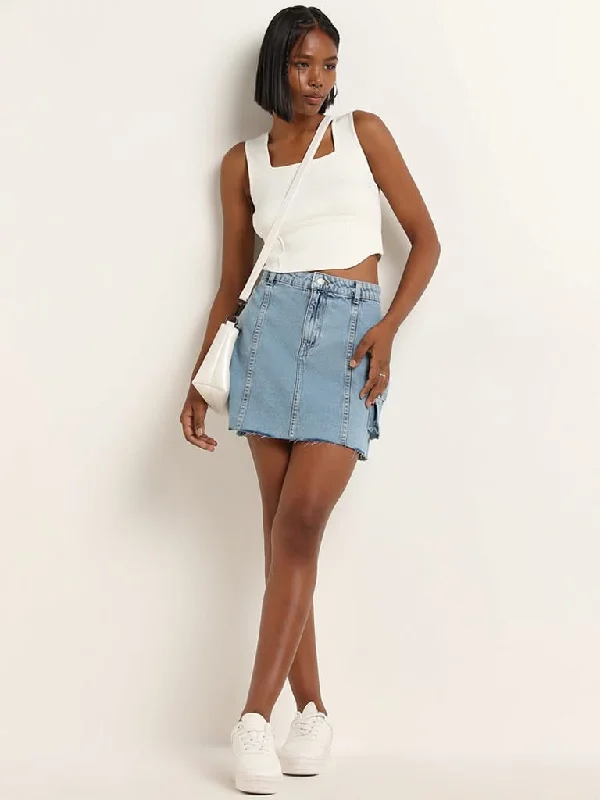 Nuon Light Blue High Rise Denim Skirt relaxed fit skirt