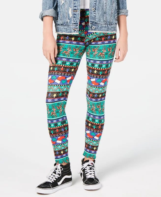 Planet Gold Juniors Printed Holiday Leggings Fashionable Leather-Look Leggings