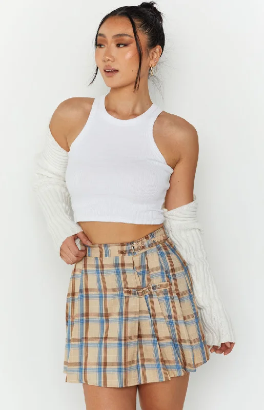 Pyara Plaid Mini Skirt denim skirt trendy