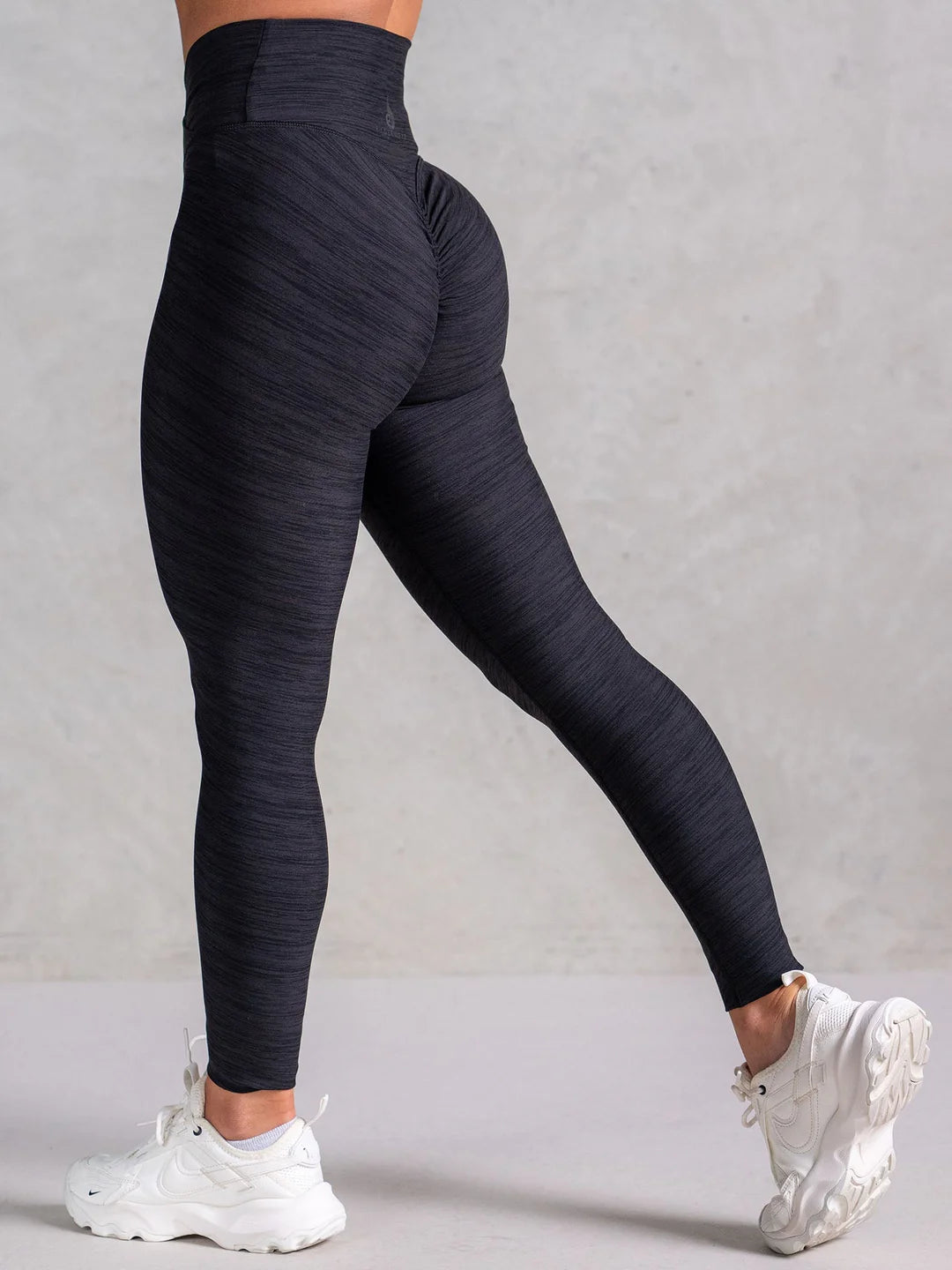 Ryderwear | Icon Cross Over Scrunch Leggings - Black Marl Cozy Textured Workout Leggings