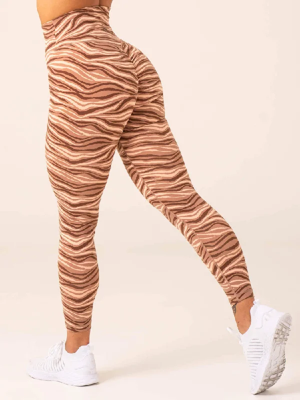 Ryderwear | Unstoppable High Waisted Scrunch Leggings - Mocha Zebra Trendy Digital Print Leggings