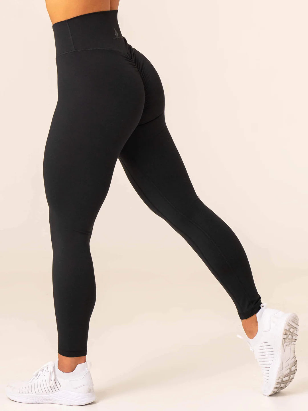 Ryderwer | NKD High Waisted Scrunch Leggings - Black Comfortable Ribbed Waistband Leggings