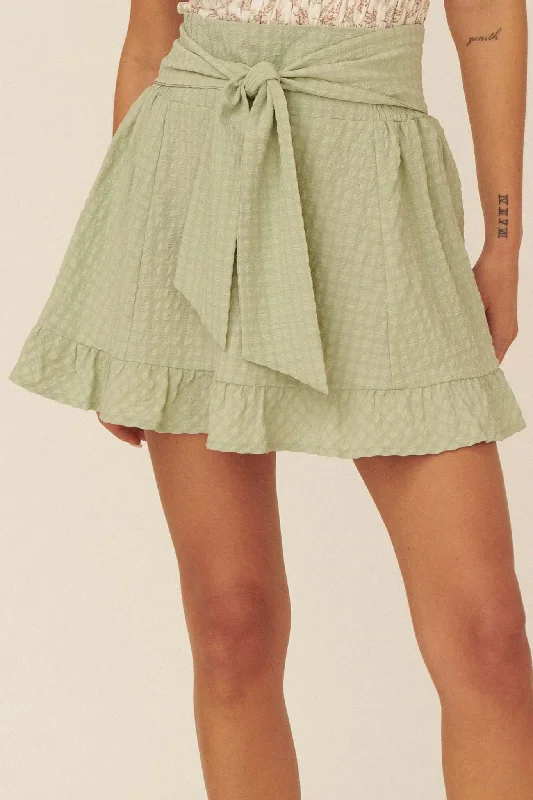 Short and Sweet Tie-Waist Ruffled Mini Skirt wool skirt sturdy