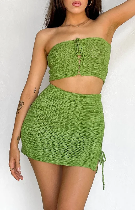 Sunny Green Crochet Mini Skirt low waist skirt