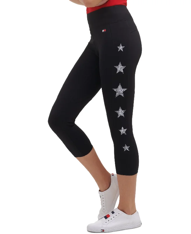 Tommy Hilfiger Sport Womens Star Print Cropped Leggings Comfortable Classic Yoga Leggings