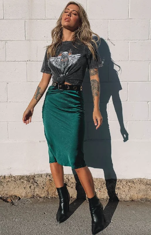 Trisha Midi Skirt Emerald elastic waist skirt