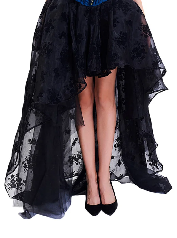 Women's Steampunk Gothic Irregular Floral Print High-low Bubble Skirt linen skirt natural