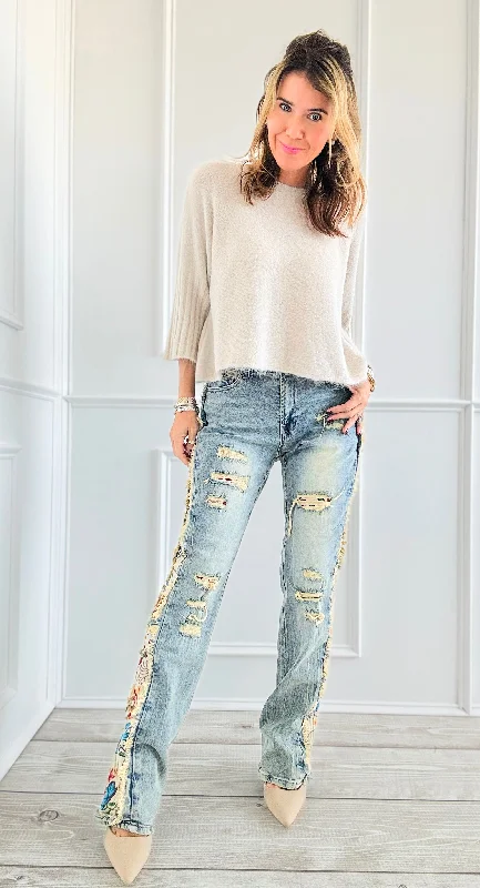 Boho Bloom Flare Jeans Stylish Bootcut Denim Jeans