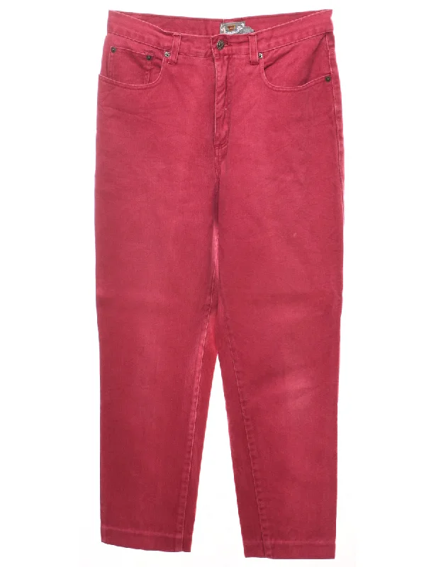 High Waist Maroon Tapered Jeans - W32 L26 Trendy Paperbag Waist Jeans