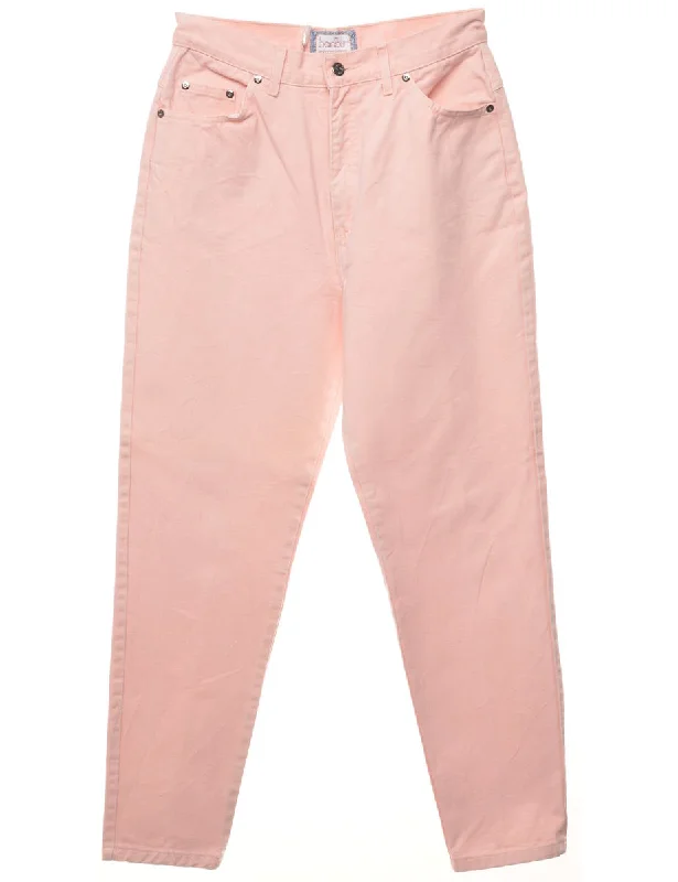 High Waist Pastel Pink Tapered Jeans - W28 L28 Trendy Wide-Leg High-Waist Denim