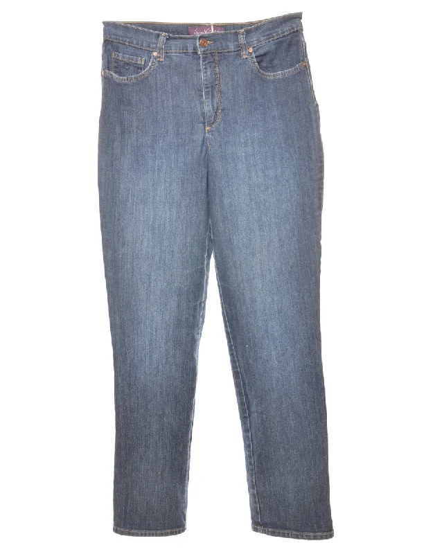 High Waist Tapered Jeans - W30 L31 Stylish Acid-Wash Jeans