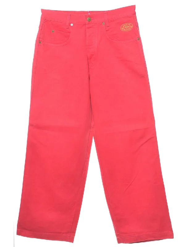 Hot Pink Straight Fit Jeans - W30 L31 Trendy Wide-Legged High-Waist Jeans