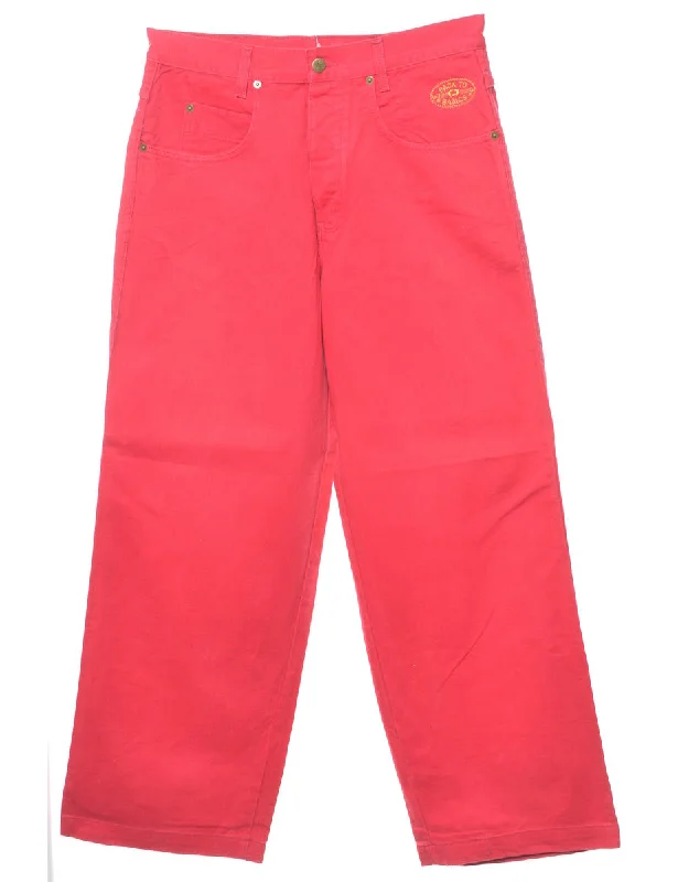 Hot Pink Straight Fit Jeans - W30 L31 Stylish Paperbag Waist Denim