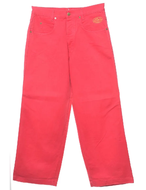 Hot Pink Straight Fit Jeans - W31 L31 Fashionable Cropped Denim Jeans