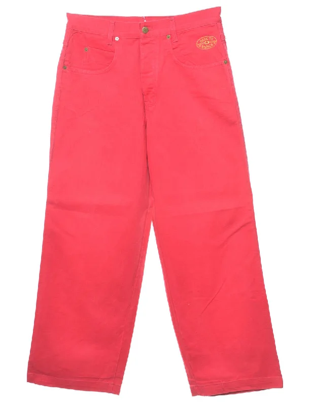 Hot Pink Straight Fit Jeans - W32 L31 Comfortable Faded High-Rise Jeans