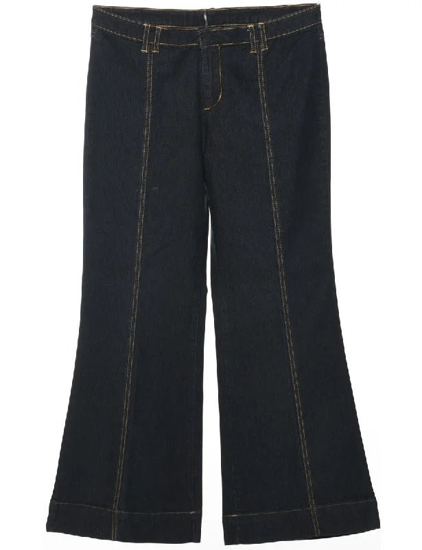 Indigo Flared Y2K Jeans - W32 L29 Cozy Tencel Blend Denim Jeans