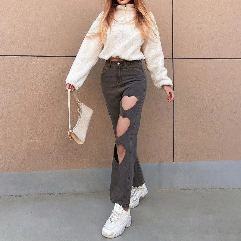 Women Flare Jeans Mid Waist Bell Jeans Stretch Slim Pants Length Jeans Fashion Design Vintage Wide Leg Denim Trousers Hole Jeans Comfortable Straight-Legged Denim