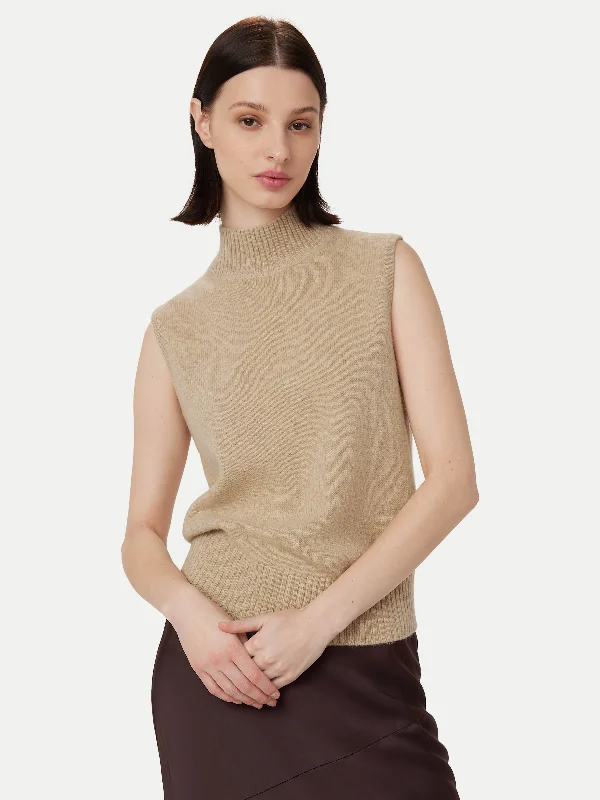 The Yak Wool Sweater Vest  in Light Beige Solid Print Embellished