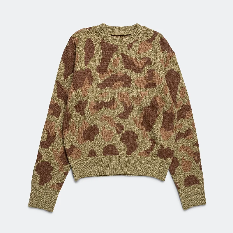 5G Camo Knit Vintage Crew Sweater - Khaki Striped Floral Plaid