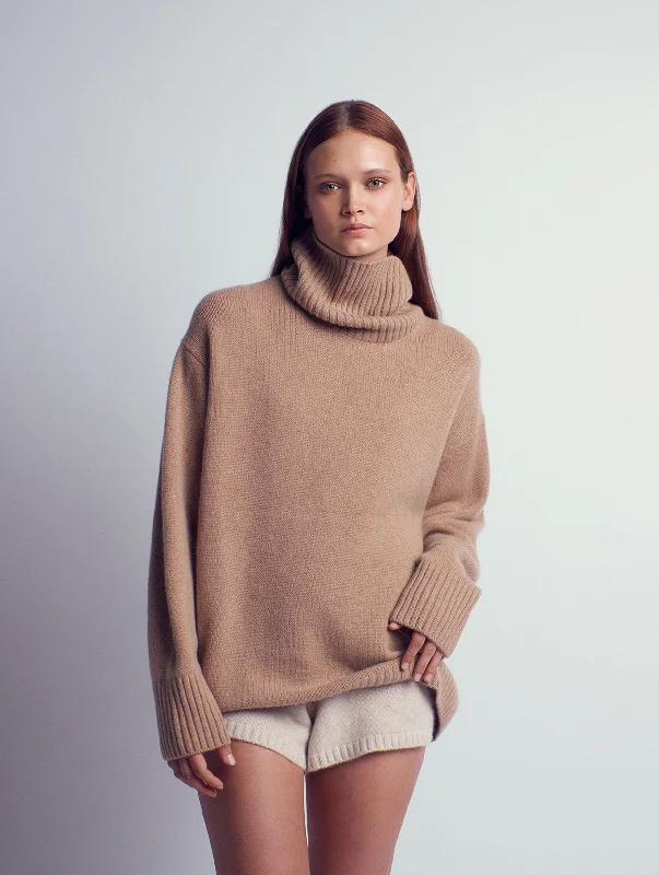 ADA Cashmere knitted turtleneck sweater Camel Handmade Hand-knitted Hand-woven