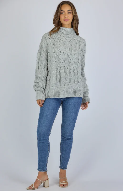 Turtleneck Cable Knit Sweater Tailored Straight A-Line