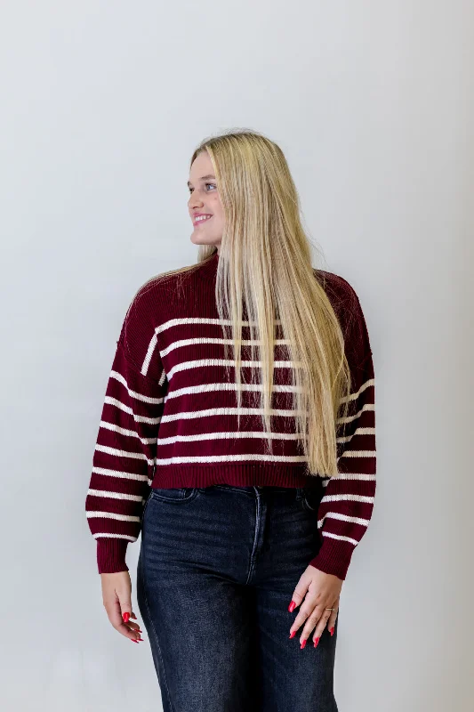 Gabriella Mock Neck Sweater | Oxblood Neon Metallic Matte