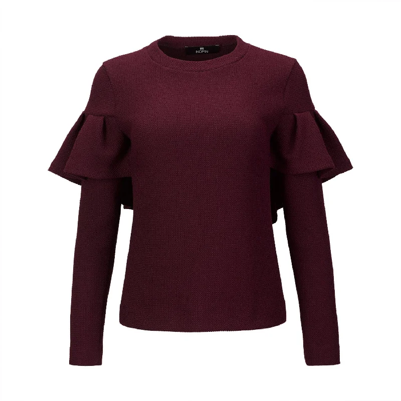 Bordeaux Knitted Sweater with Frill Velvet Chenille Corduroy