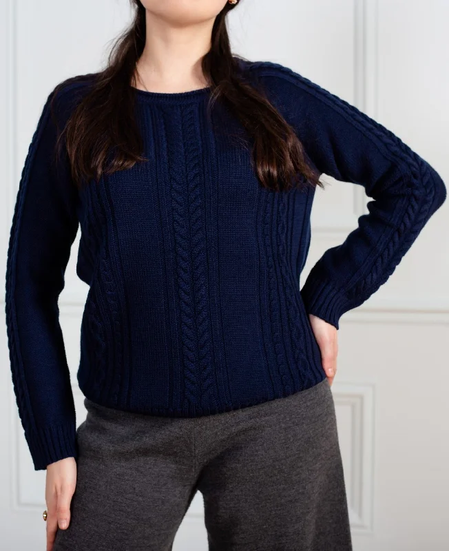 Women Cable-Knit Sweater diplomatic blue Lightweight Heavyweight Midweight