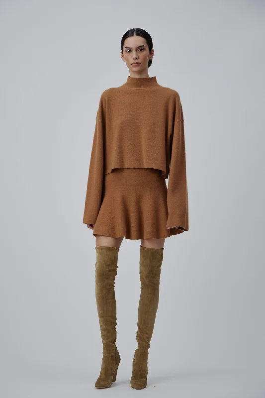 CASHMERE CROP SWEATER IN MACCHIATO Toggled Drawstring Belted