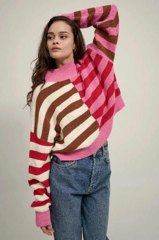 Common Ground Mockneck Colorblock Striped Sweater Casual Formal Business