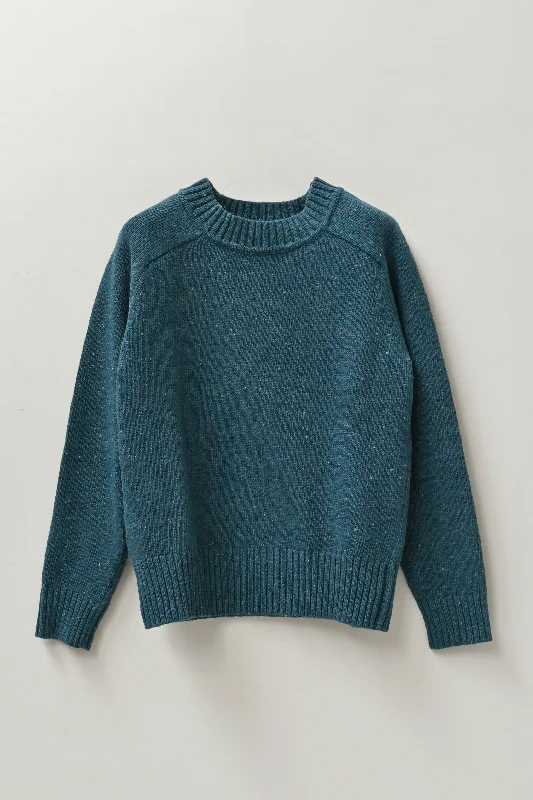 Donegal Merino Wool Sweater in Lagoon Cable Knit Ribbed Knit Lace Knit