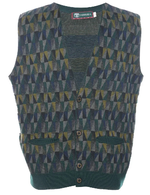 Geometric Pattern Sweater Vest - L Chenille Fabric Brocade Fabric Lace Fabric