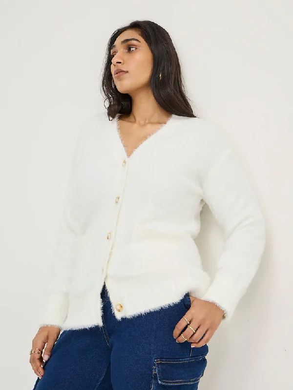 Gia White Faux-Fur Sweater Hooded Sweater Collared Sweater Shawl Collar