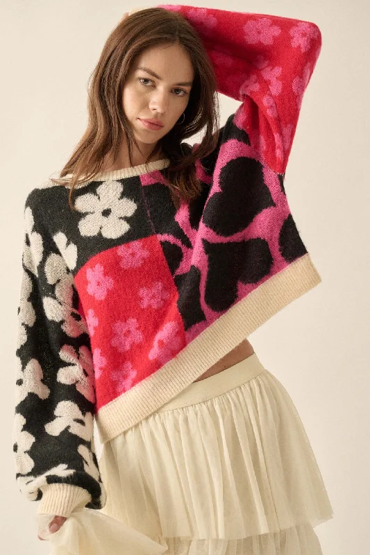 Lessons in Love Colorblock Floral Sweater Transparent Opaque Sheer