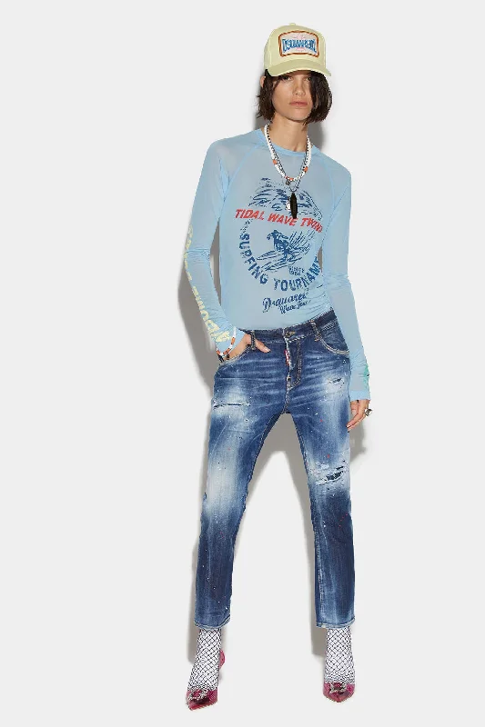 MEDIUM POWDER SPOTS WASH COOL GIRL CROPPED JEANS Trendy Vintage Denim Jeans